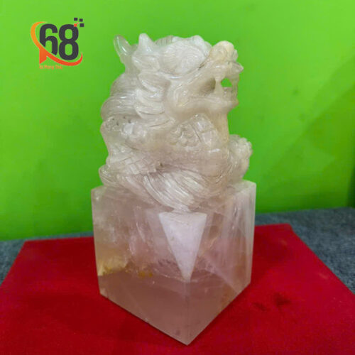 Ấn Rồng Đá Thạch Anh Hồng Cao 18cm