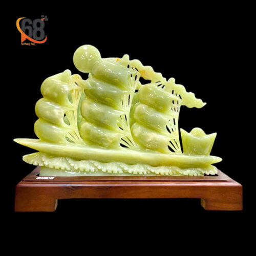 Tác Phẩm Thuyền Buôm Đá Onyx Xanh 40cm