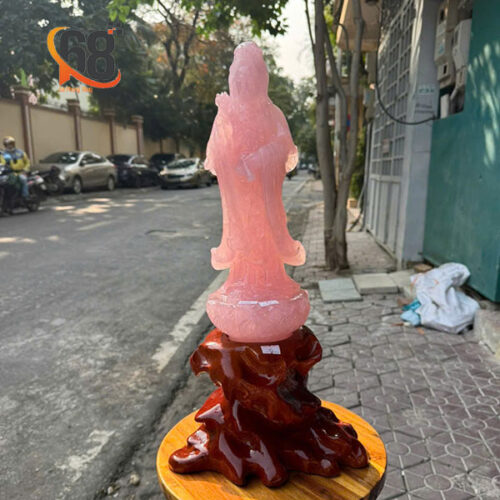 Tượng Quan Âm Thạch Anh Hồng Cao 50cm