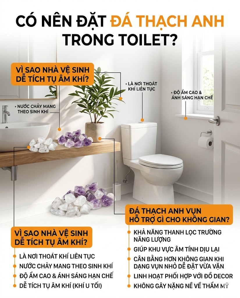 Có nên đặt đá thạch anh trong toilet?
