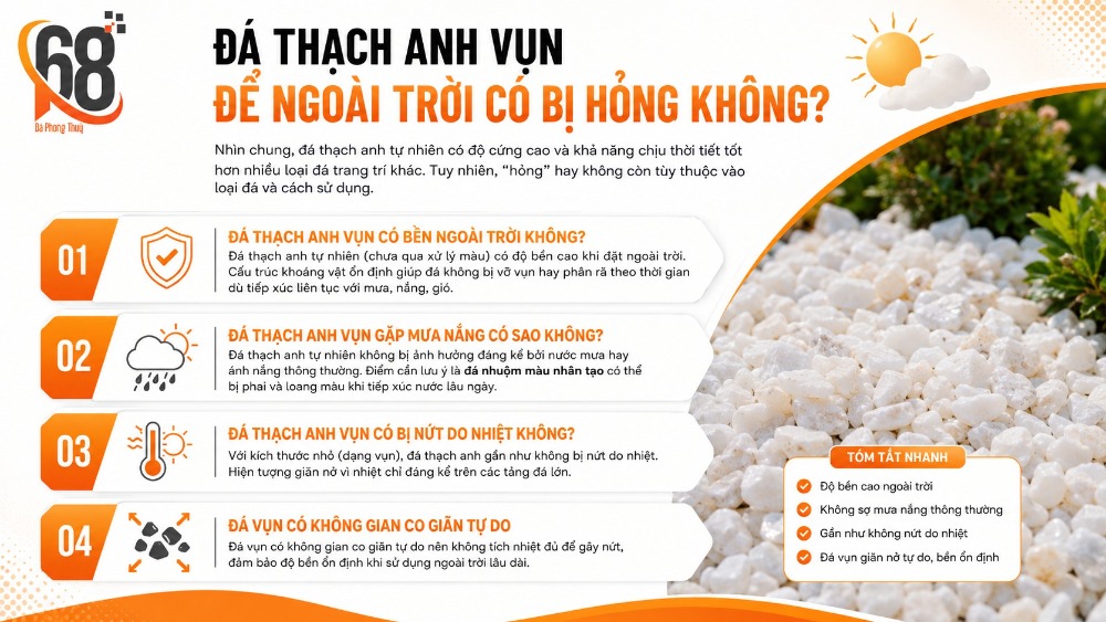 Đá thạch anh vụn để ngoài trời có bị hỏng không?