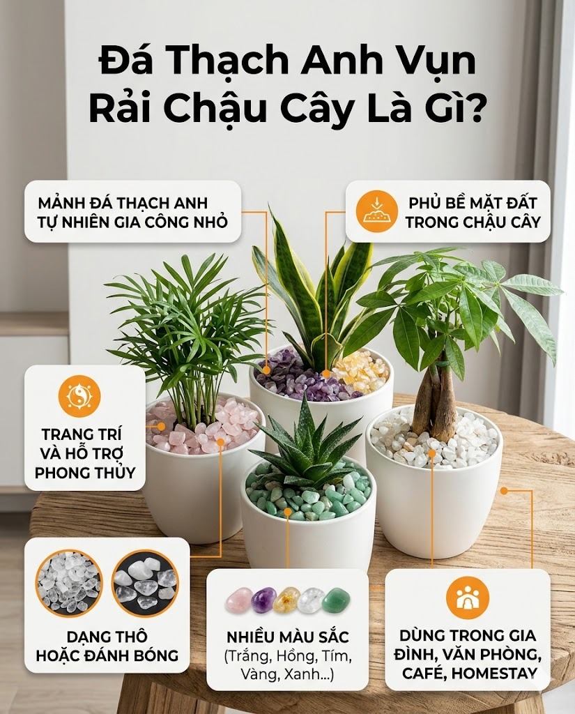 Đá thạch anh vụn rải chậu cây là gì?