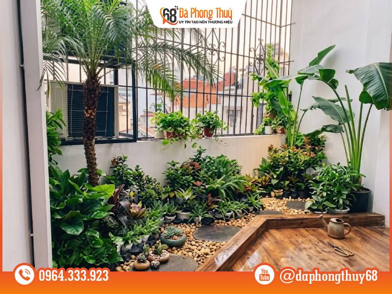 Rải đá thạch anh vụn ngoài ban công phong thủy