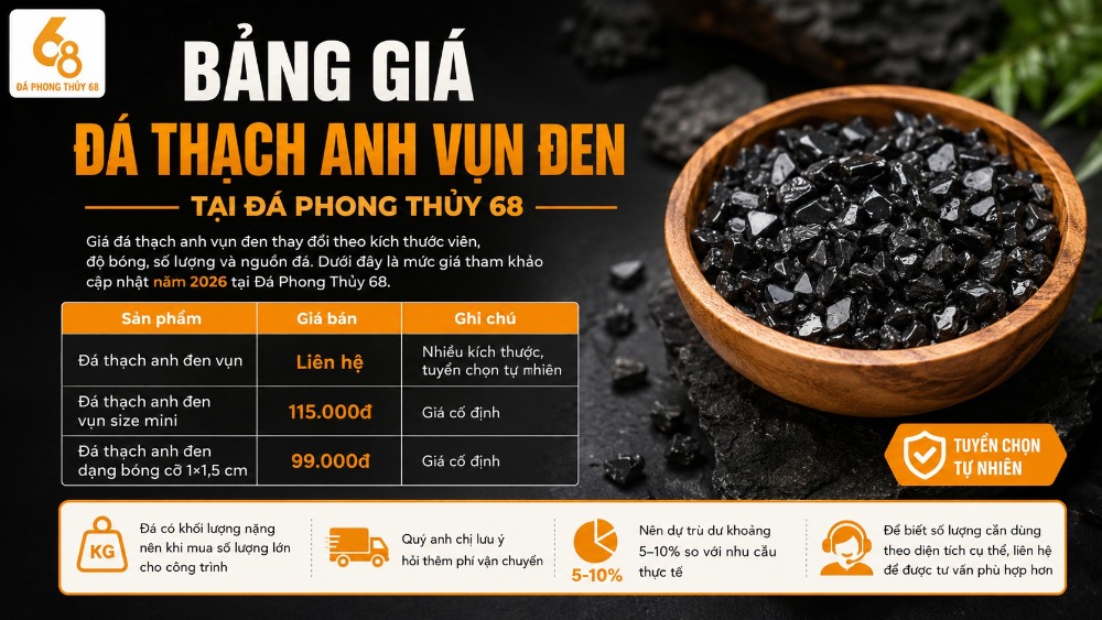 Bảng giá đá thạch anh vụn đen tại Đá Phong Thủy 68 Bảng giá đá thạch anh vụn đen tại Đá Phong Thủy 68