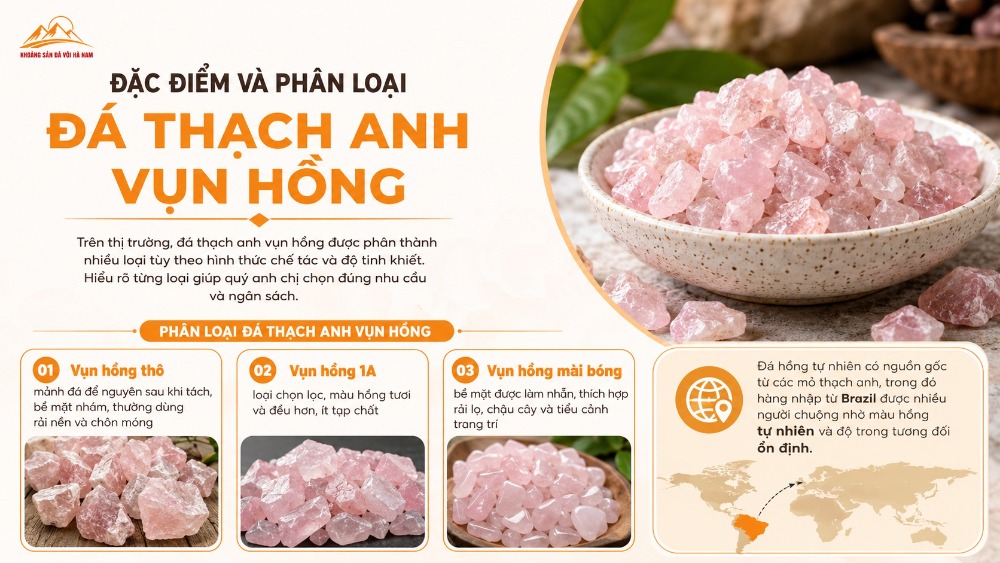 Đặc điểm và phân loại đá thạch anh vụn hồng