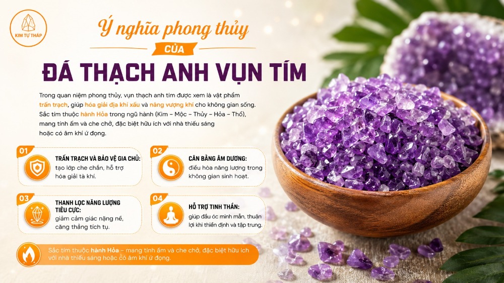 Ý nghĩa phong thủy của đá thạch anh vụn tím