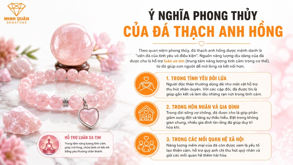 Ý nghĩa phong thủy của đá thạch anh hồng