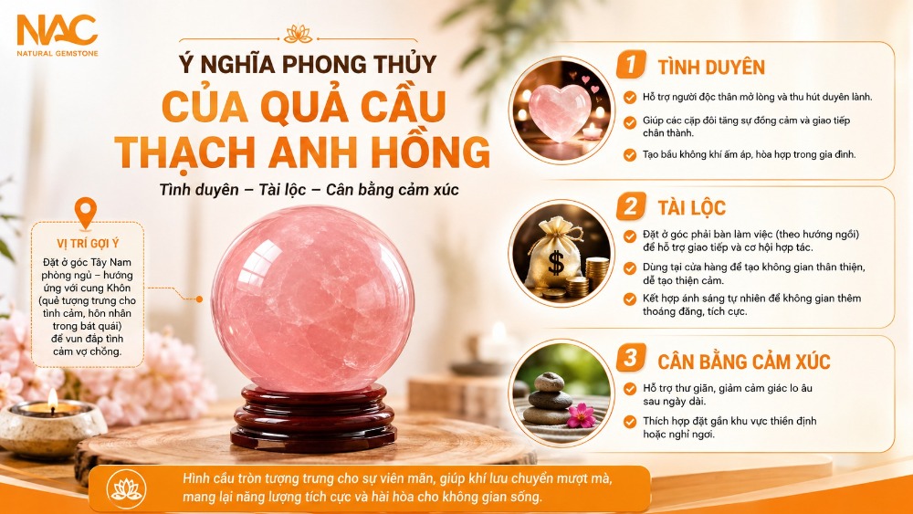 Ý nghĩa phong thủy của quả cầu thạch anh hồng