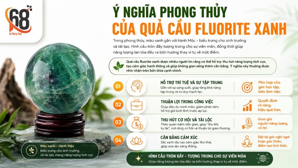 Ý nghĩa phong thủy của quả cầu fluorite xanh