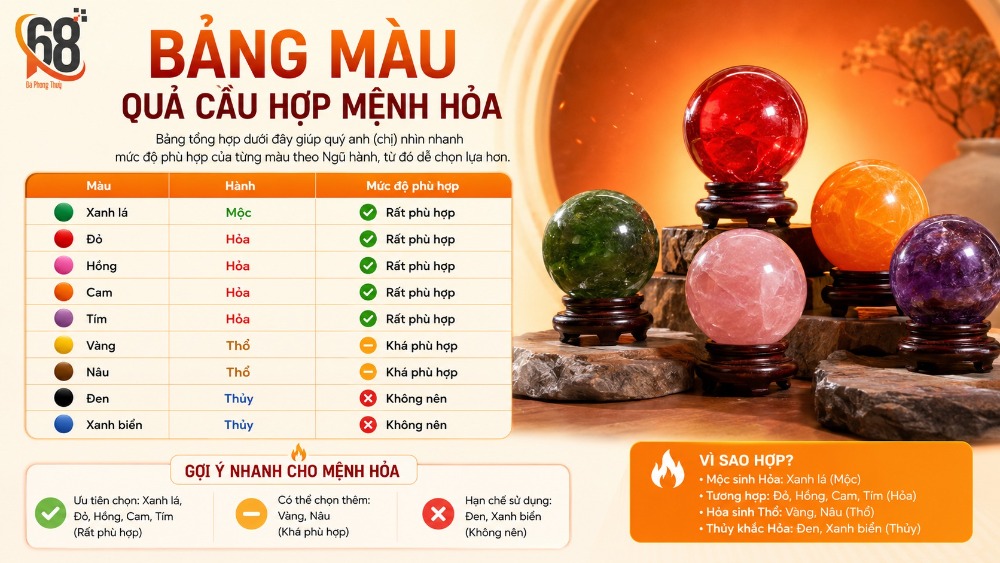 Bảng màu quả cầu hợp mệnh Hỏa