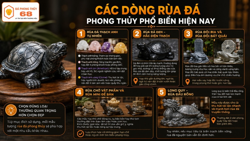 Các dòng rùa đá phong thủy phổ biến hiện nay