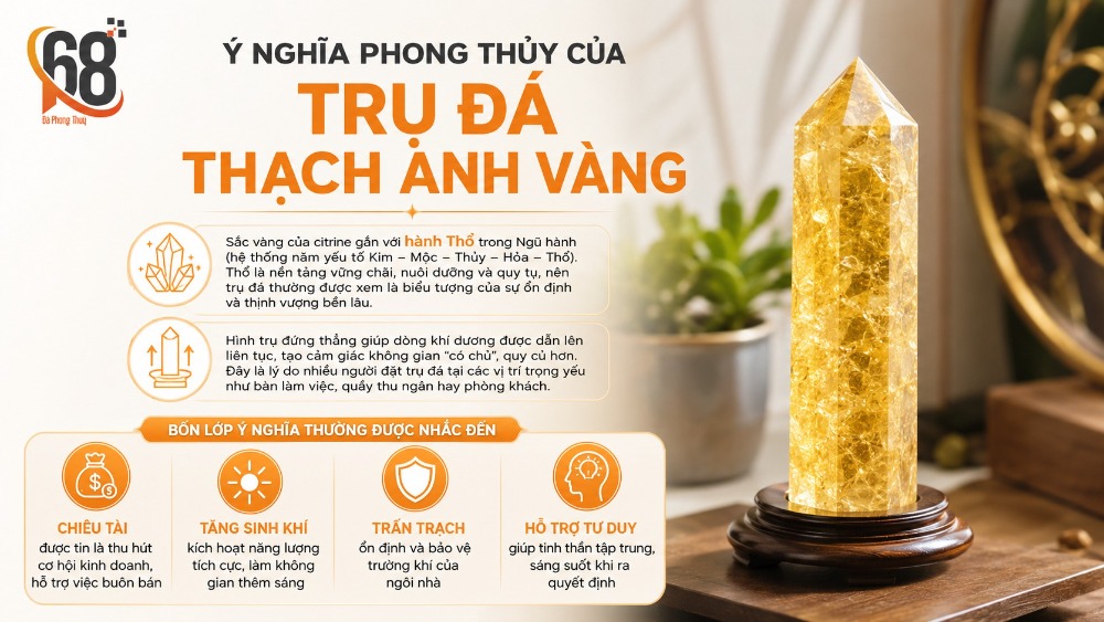 Ý nghĩa phong thủy của trụ đá thạch anh vàng Ý nghĩa phong thủy của trụ đá thạch anh vàng