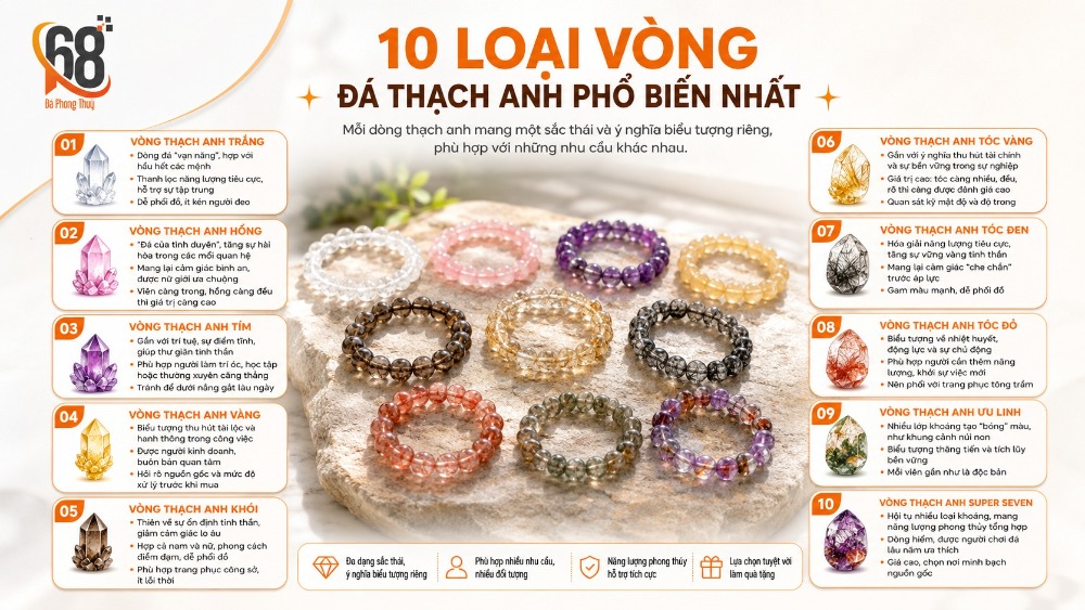 10 loại vòng đá thạch anh phổ biến nhất