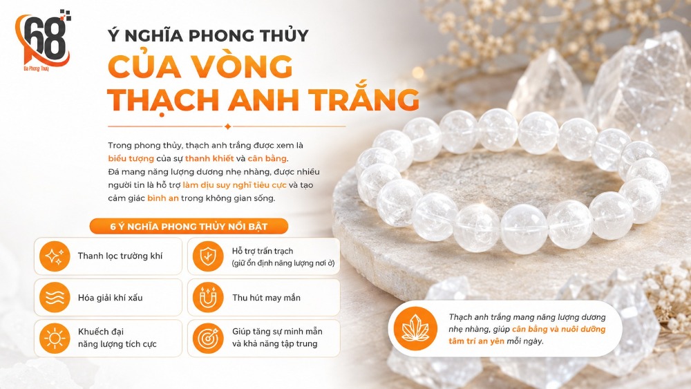 Ý nghĩa phong thủy của vòng thạch anh trắng Ý nghĩa phong thủy của vòng thạch anh trắng