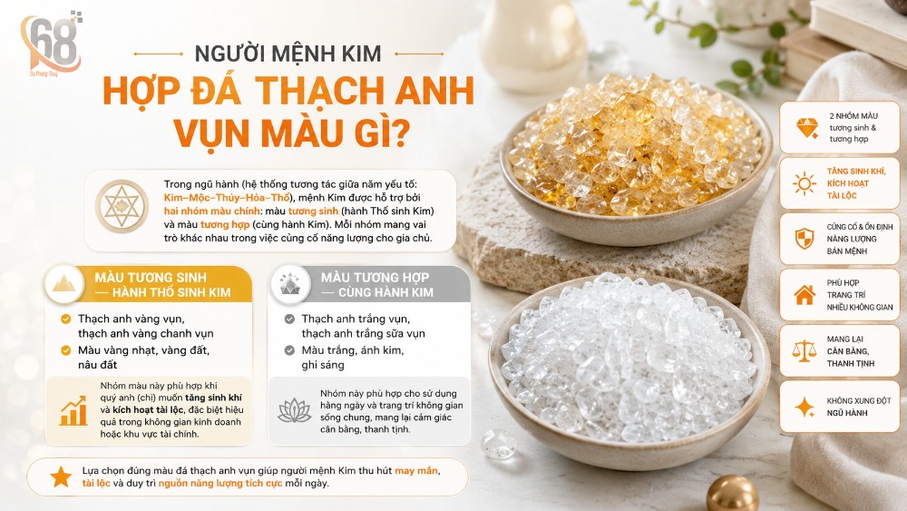 Người mệnh Kim hợp đá thạch anh vụn màu gì?