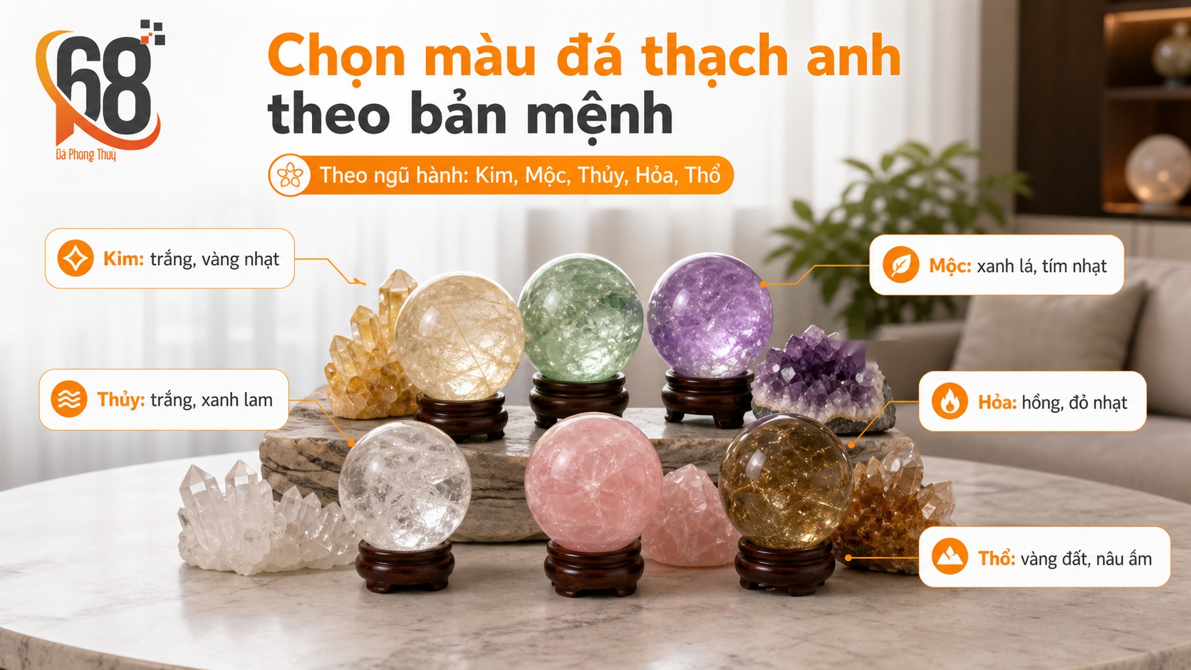 Chọn màu đá thạch anh theo bản mệnh