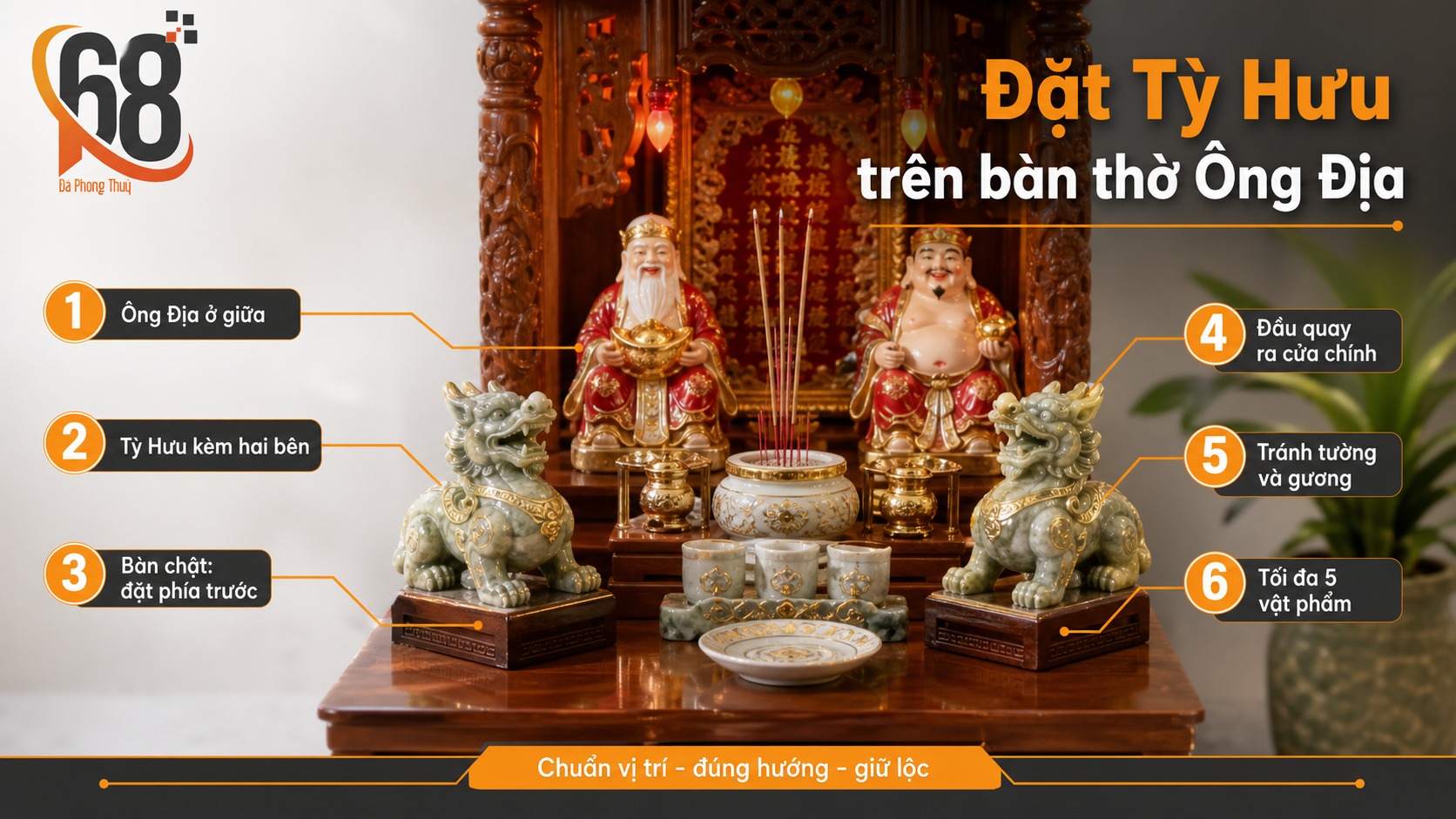 Vị trí và hướng đặt Tỳ Hưu trên bàn thờ Ông Địa