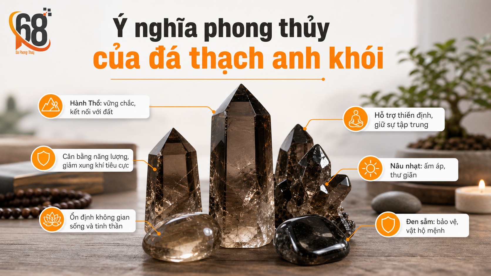 Ý nghĩa phong thủy của đá thạch anh khói