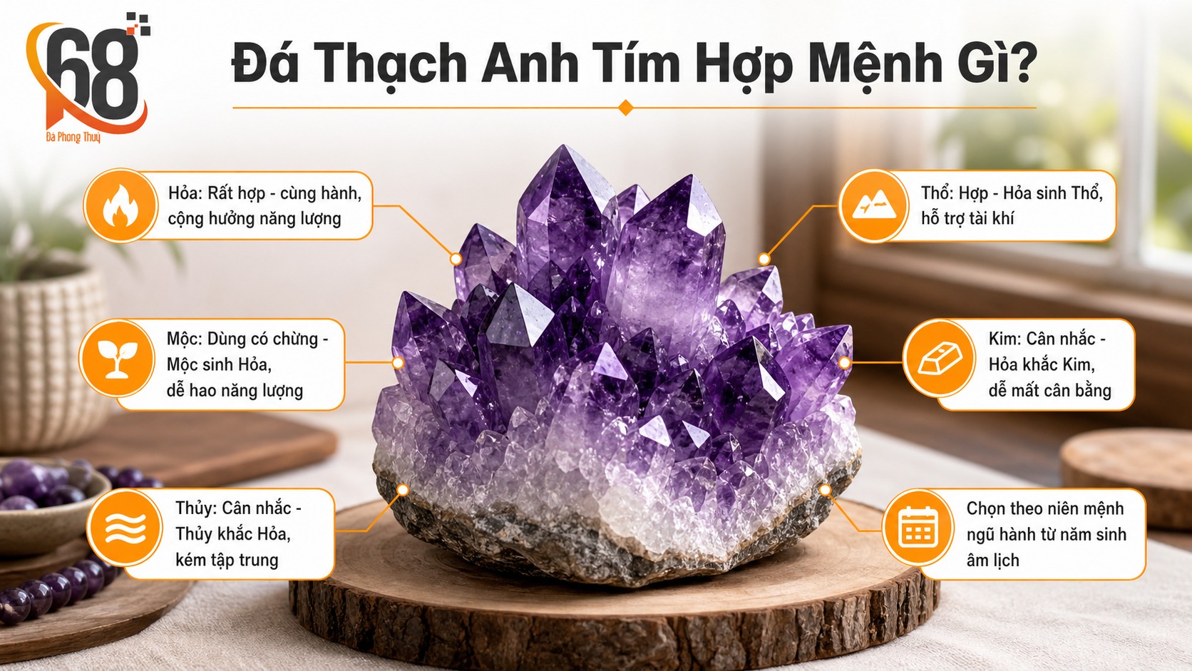 Đá thạch anh tím hợp mệnh gì?