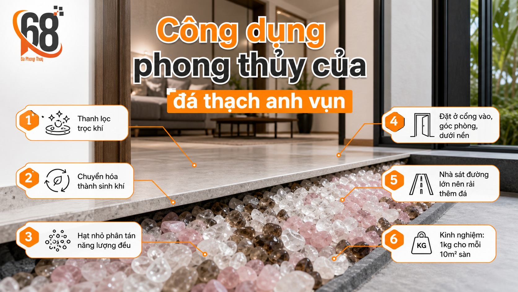 Công dụng phong thủy của đá thạch anh vụn