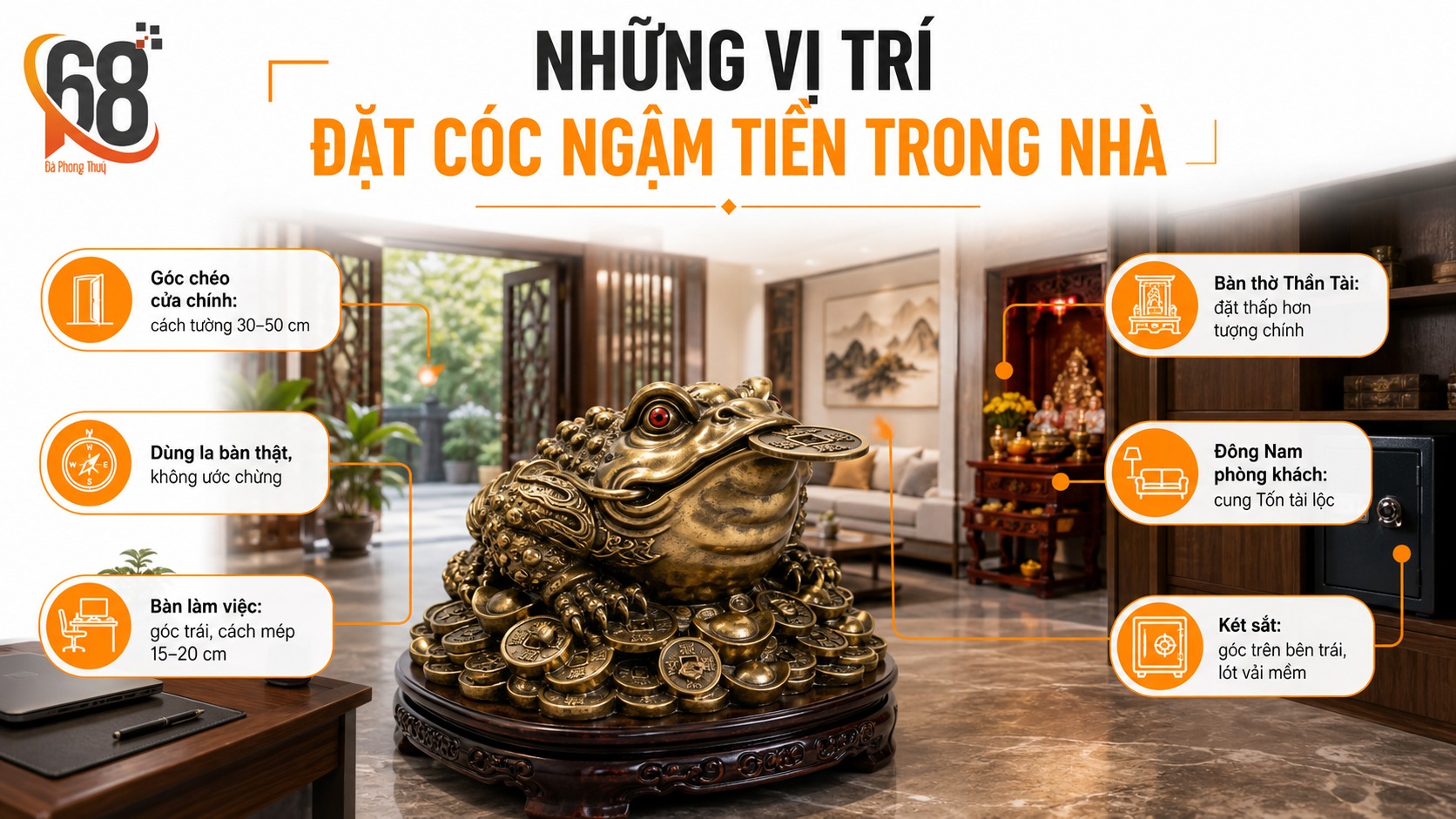 Những vị trí đặt cóc ngậm tiền trong nhà