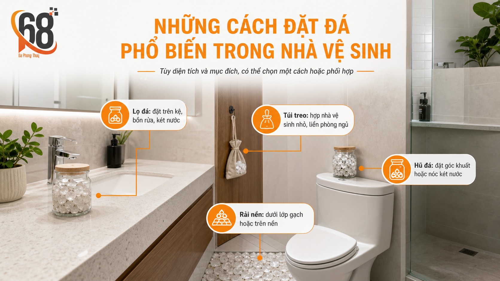Những cách đặt đá phổ biến trong nhà vệ sinh