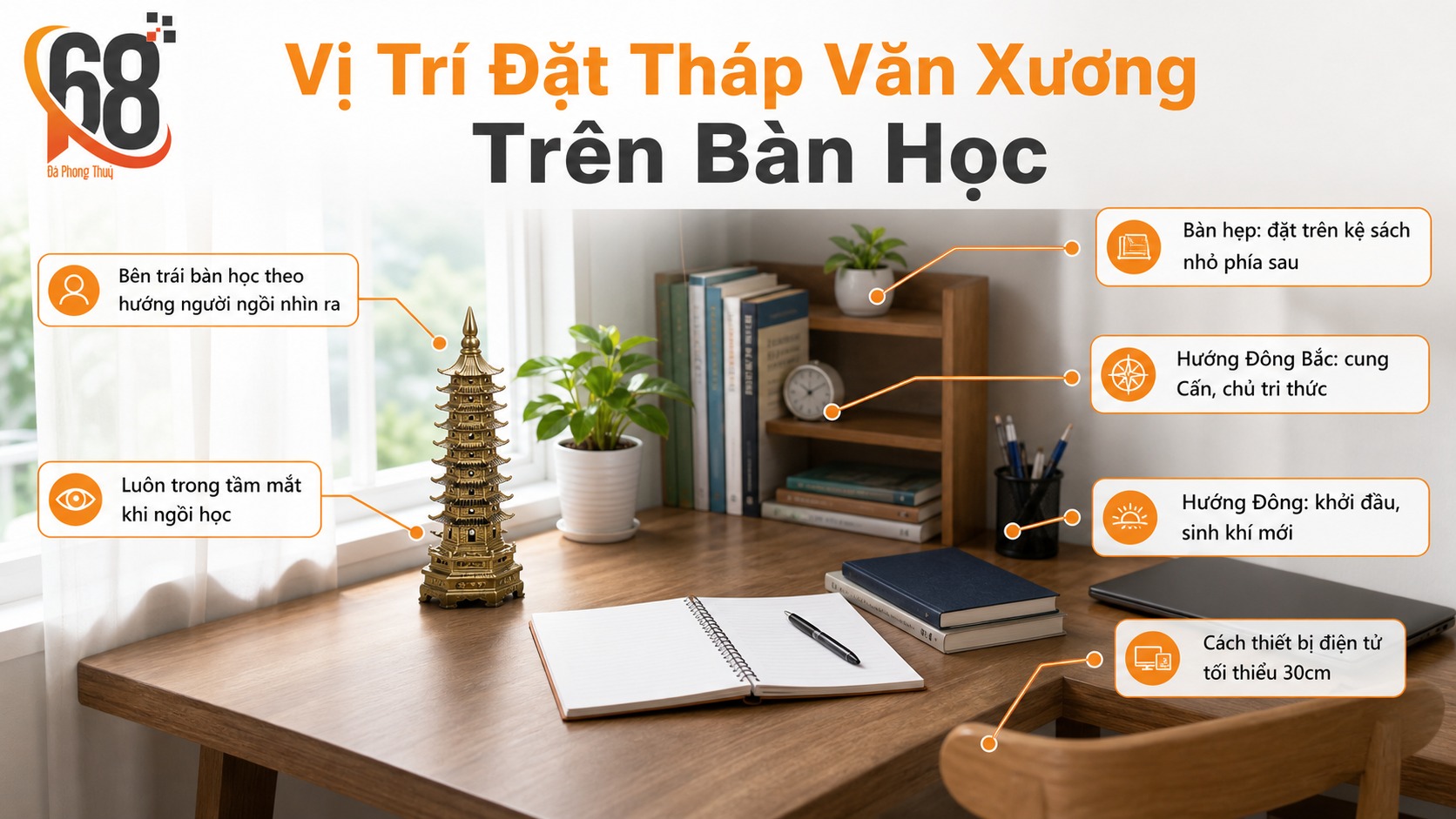 Cách xác định vị trí đặt Tháp Văn Xương trên bàn học