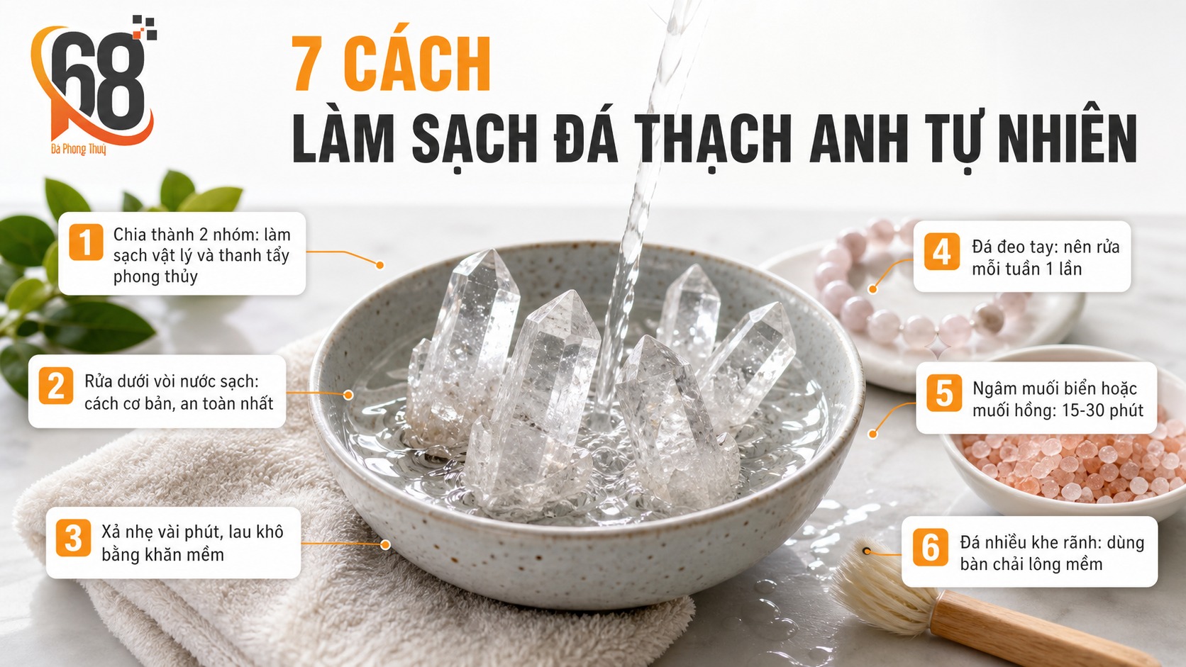 7 cách làm sạch đá thạch anh tự nhiên