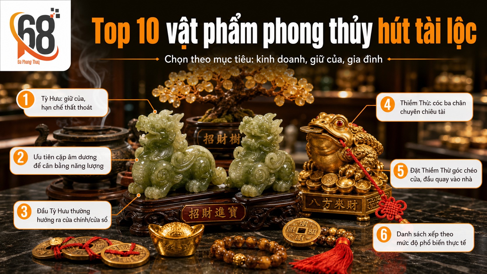 Top 10 vật phẩm phong thủy hút tài lộc được nhiều người chọn